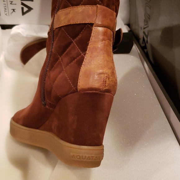 Aquatalia Italy New Tall Weatherproof Wedge Boot NIB Suede Leather Women's πHP - Picture 11 of 16